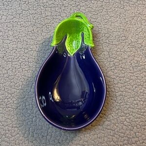 Ceramic Eggplant Shaped Spoon Holder Purple And Green